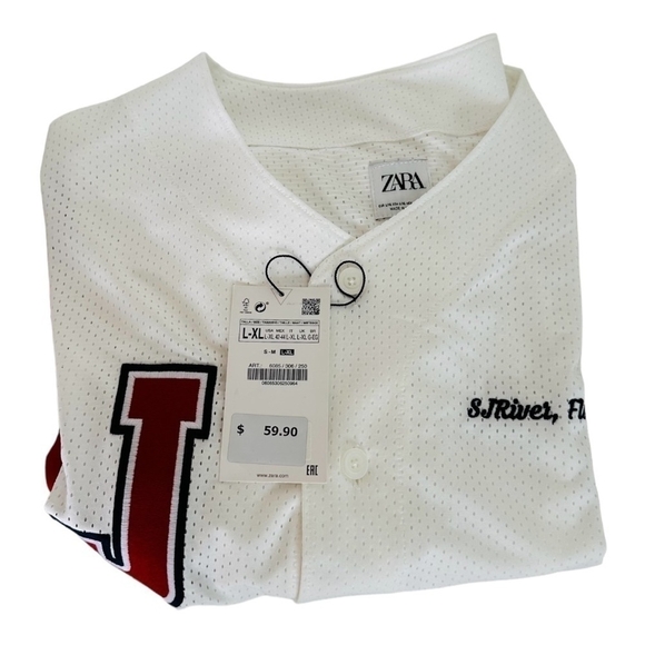 NWT Mens Jersey ZARA White Perforated Shirt SJ River Florida Button Front Jersey - Picture 9 of 11